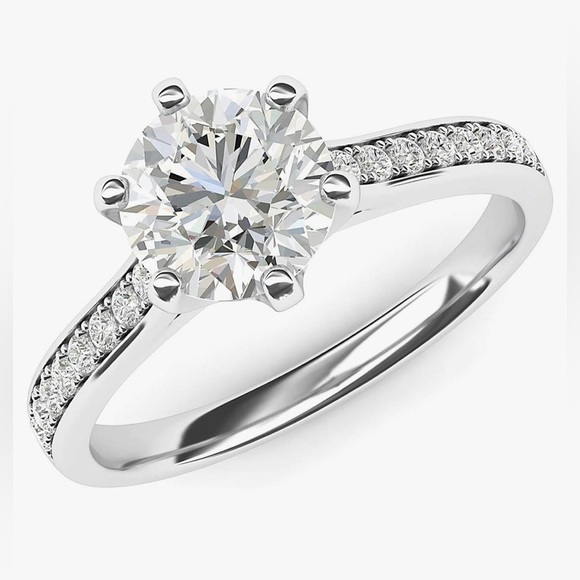 2 Carat Sterling Silver Classic 6-Prong Genuine Moissante Engagement/Bridal Ring - Picture 3 of 7